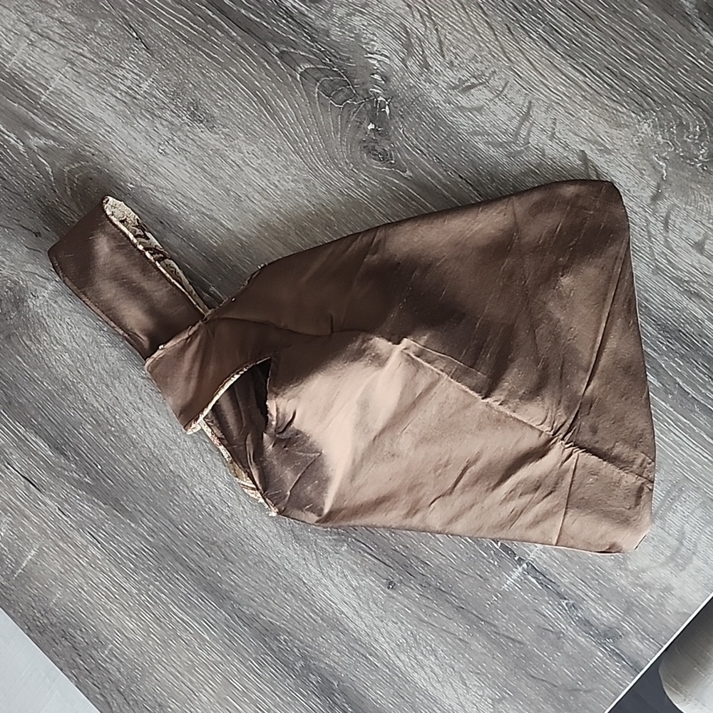 Handmade Reversible Japanese Knot Bag Boho Paisley Brown Satin - Picture 8 of 8